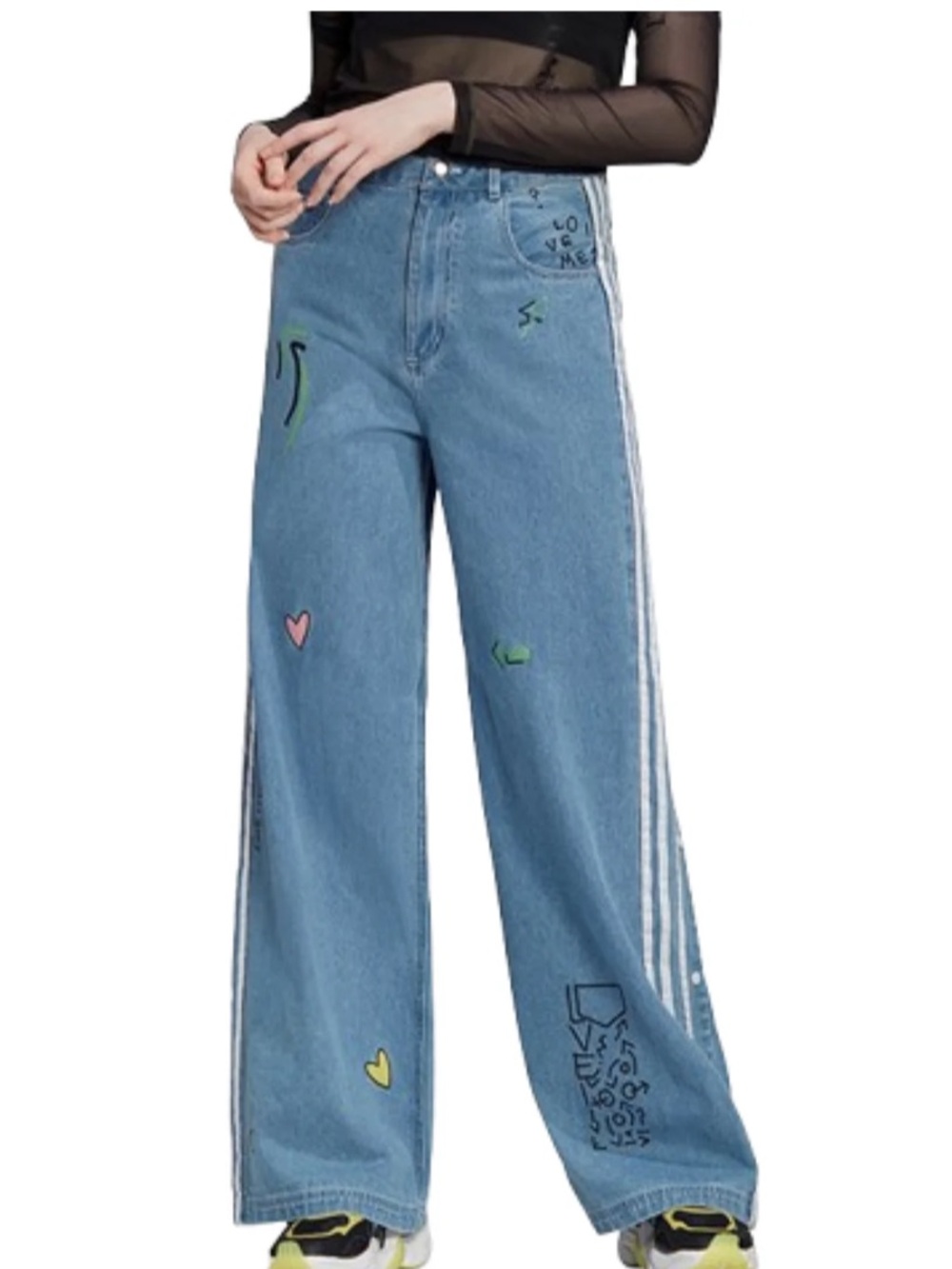 NWT Adidas × Fiorucci Wide Leg Denim 3
Stripe Embroidered Graphic Track Pants XS
